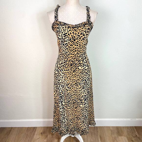 Faithfull the Brand Noemie Dress Sz 6 Leopard Print Midi Length Slip - Picture 2 of 12